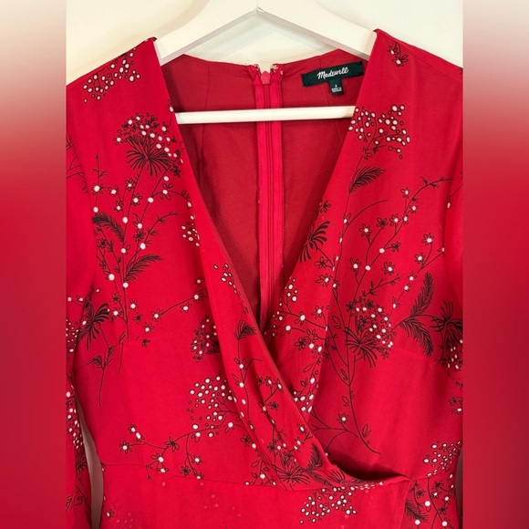 Madewell Women’s Red Windswept Floral Hazelwood Wrap-Front Mini Dress - Size 2 - Picture 3 of 10